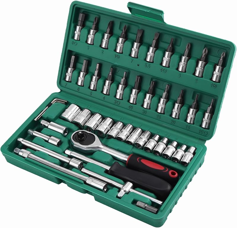 46-teiliger Steckschlüssel- Und Ratschensatz, Chrom-vanadium-stahl, 1/4"-antrieb, Ratschenschlüssel-adapterset, Steckschlüsselkoffer