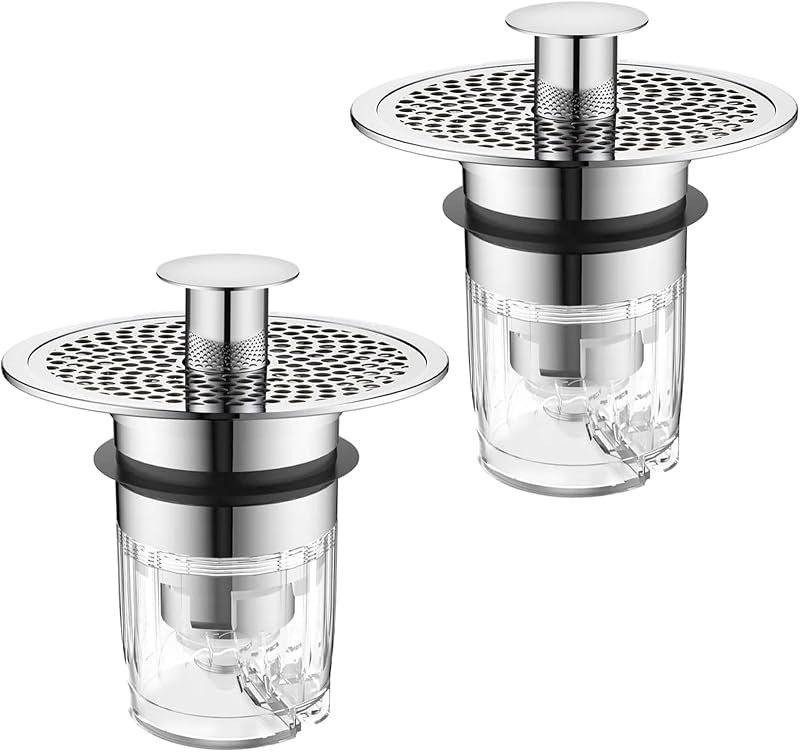 Set Mit 2 Universellen Pop-up-waschbeckenstöpseln (32 Bis 40 Mm) – Mit Verstopfungsschutzsieb – Verchromter Messing-ablaufstopfen
