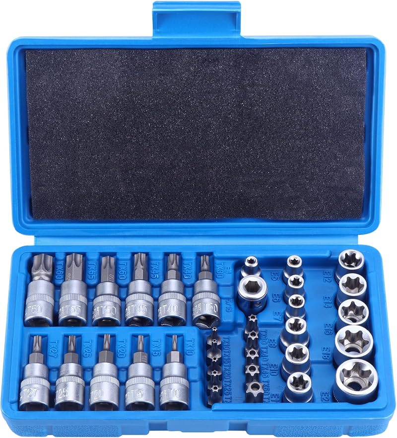 Satz Mit 34 Torx-steckschlüsseln E4-e20, 5/16"- Und 3/8"-antrieb T10-t60