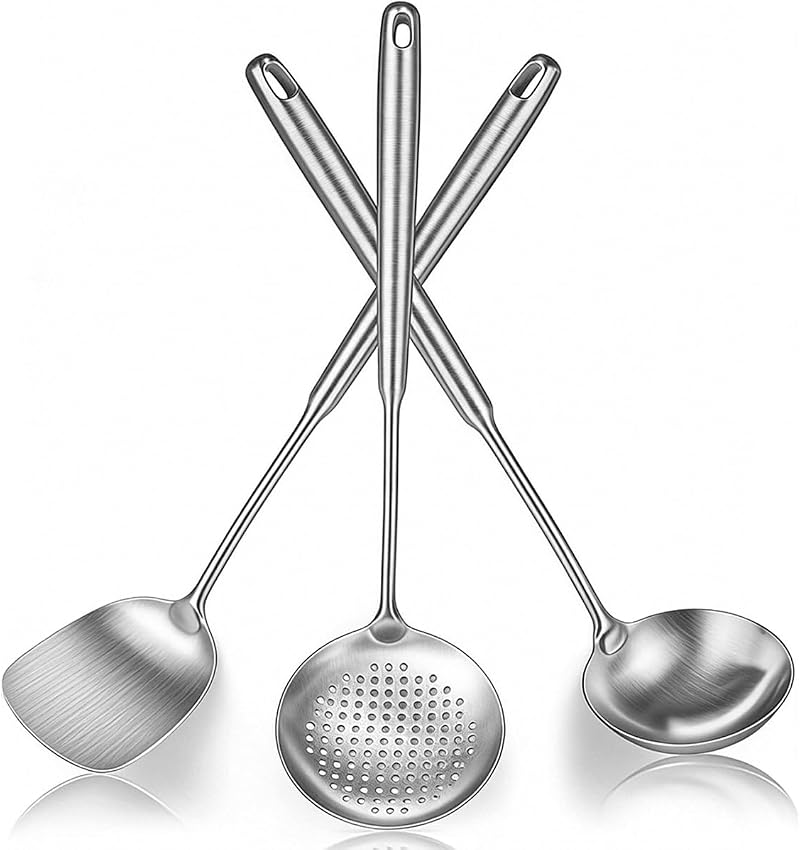 Wok-spatel-set, Küchenutensilien Aus Edelstahl – 43 Cm Wok-werkzeuge: Spatel, Schöpfkelle, Schaumlöffel