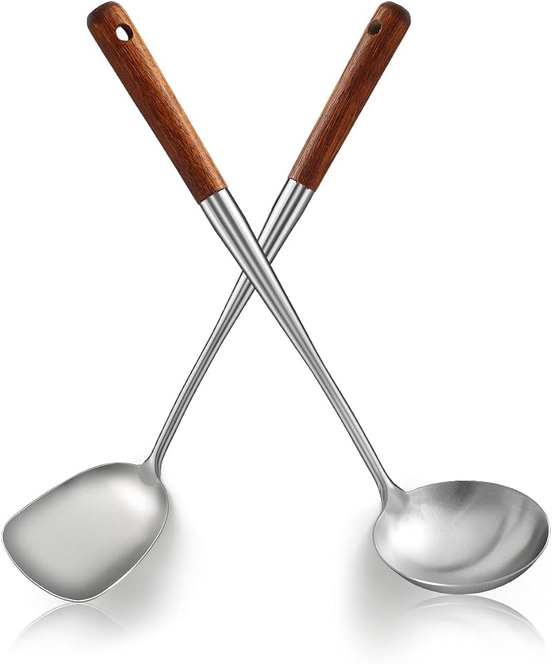 42,5 Cm Lange Wok-wender, Küchenutensilien Aus Edelstahl Mit Isolierten Griffen, Hochwertige Löffel, Wok-zubehör