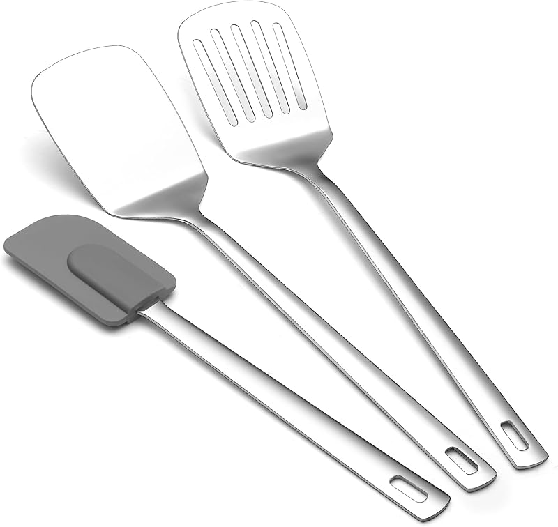3-teiliges Edelstahl-spatelset, Robuste Metallspatel, Geschlitzt Und Flexibel, Kochutensilien Für Beschichtete Pfannen, Hochhitzebeständig