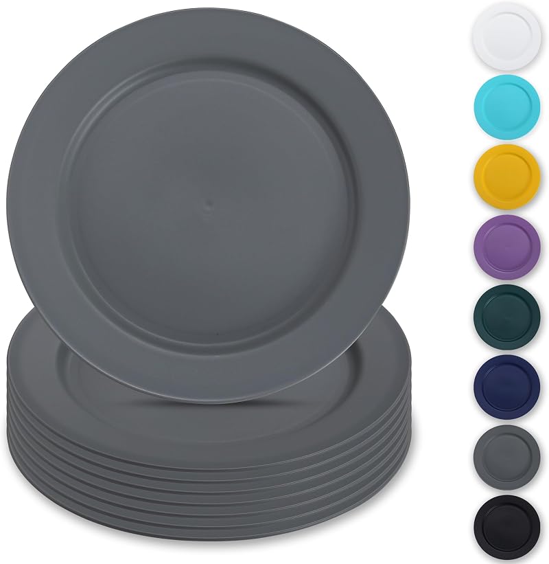 Graues 8-teiliges Kunststoffteller-set, 25 Cm, Wiederverwendbare Flache Teller, Salatteller, Pastaschüsseln, Leicht Zu Transportierendes Geschirr Für Zuhause, Garten, Picknicks, Camping Und Outdoor-ak