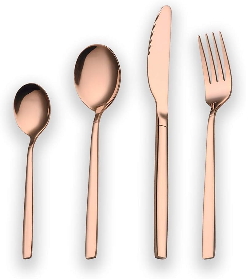 24-teiliges Besteckset Aus Roségoldplattiertem Edelstahl, Kupferfarben, Besteckset, Service Für 6 Personen (poliertes Kupfer)