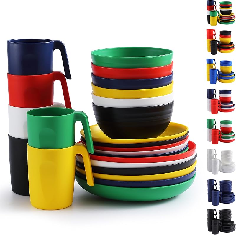 24-teiliges Kunststoff-geschirrset Für 6 Personen, Wiederverwendbare Teller Und Schüsseln, Darunter Speiseteller, Dessertteller, Müslischalen Und Becher Für Zuhause, Garten, Picknicks Und Camping.