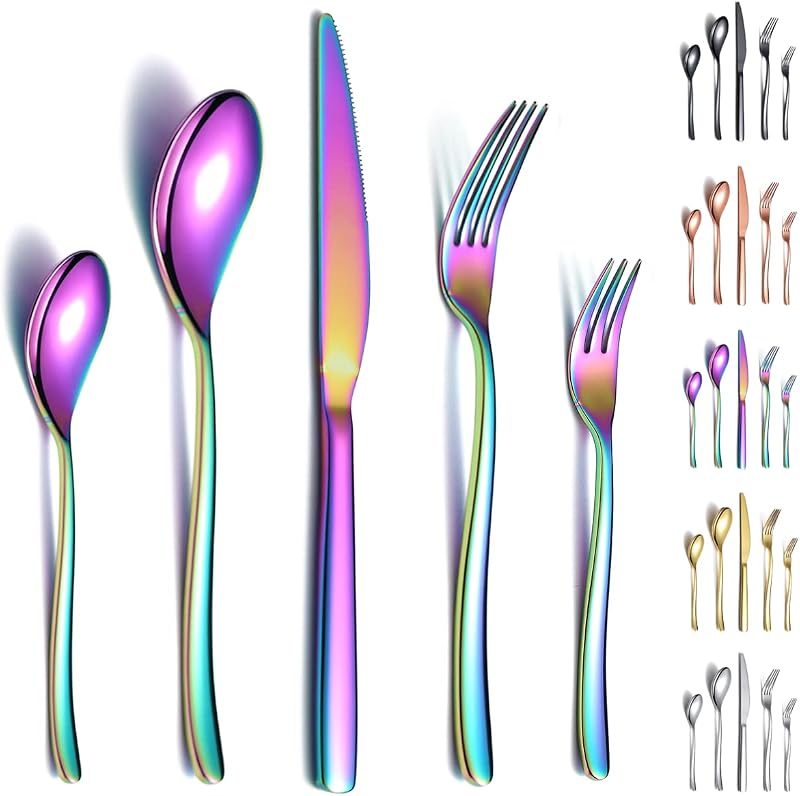 30-teiliges Regenbogen-besteckset, Robustes Küchenutensilien-set Aus Edelstahl, Titanbeschichtet, Farbenfroh, Rostfrei, Spülmaschinenfest