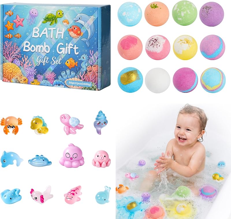 12-teiliges Badebomben-geschenkset Für Kinder, Natürliche Badebomben Mit Überraschungsspielzeug, Sprudelndes Badebomben-geschenkset, Geschenkidee Für Partys, Geburtstage Und Weihnachten