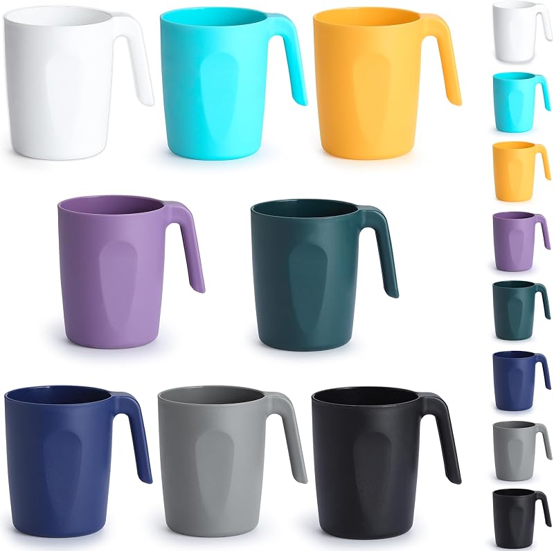 8er-set Plastik-kaffeebecher À 450 Ml, Mehrfarbig, Mit Henkeln, Wiederverwendbar, Leicht Zu Transportieren, Ideal Für Zuhause, Garten, Picknicks Und Camping