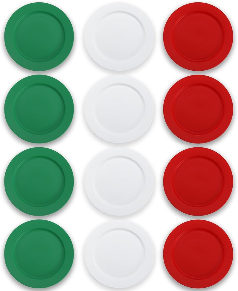 12-teiliges Set Aus Wiederverwendbaren Plastiktellern (25 Cm Durchmesser) In Verschiedenen Farben, Geeignet Für Salate, Pastaschüsseln Und Als Leicht Zu Transportierendes Geschirr Für Zuhause, Garten,