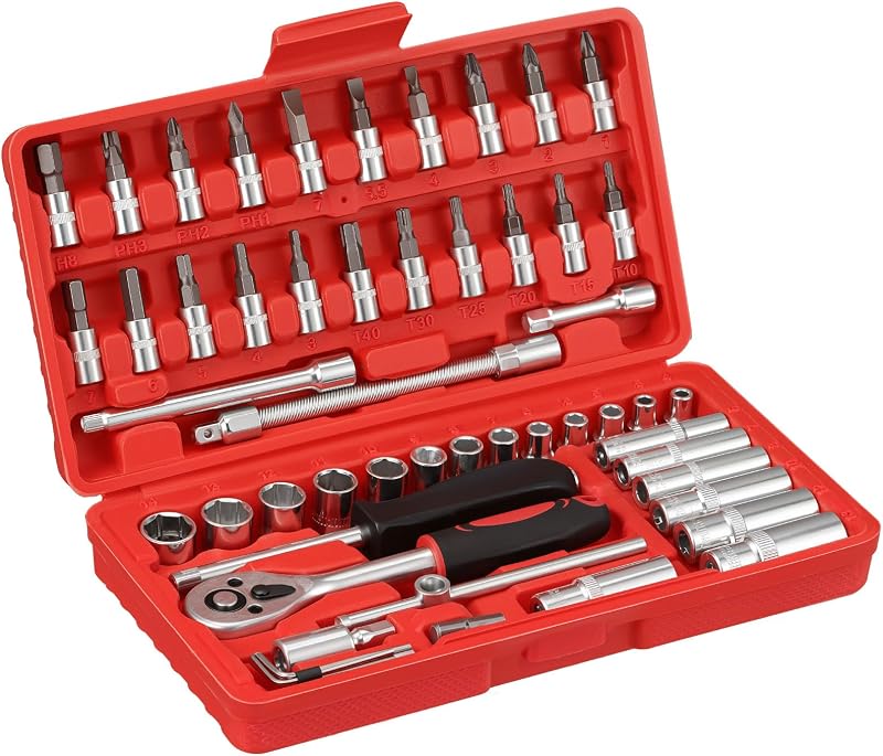 Set Mit 53 Professionellen Steckschlüsseln Aus Chrom-vanadium-stahl, Inklusive Ratschenschlüssel Und 1/4"-bits