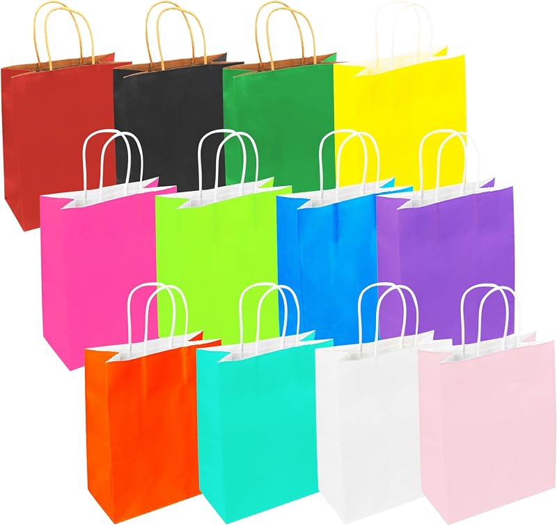 Bunte Geschenktüten, 24 Kraftpapier-geschenktüten Mit Henkeln, 27 X 11 X 21 Cm, Kraftpapier-geschenktüten Für Hochzeiten, Weihnachten, Geburtstage Und Partys
