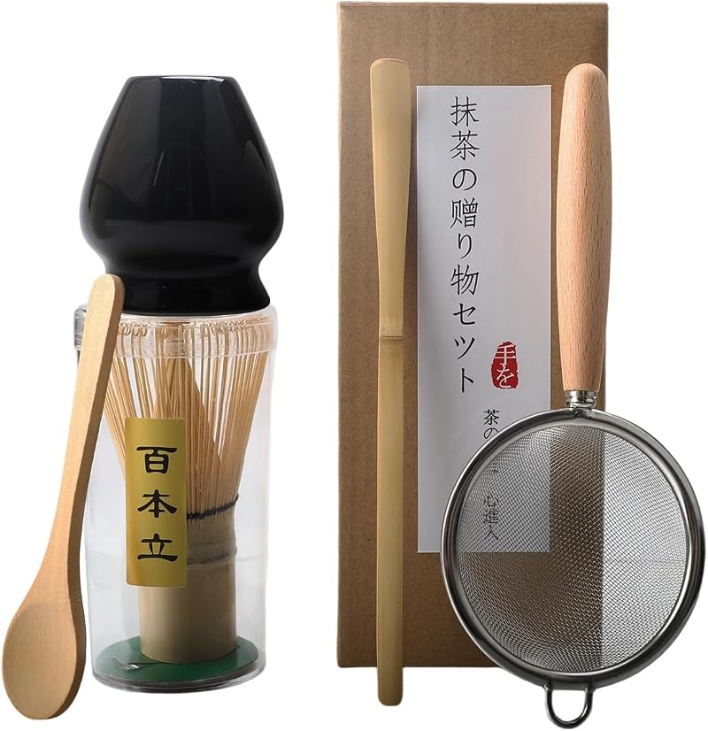 5-teiliges Matcha-set Aus Bambus Mit Chasen-ständer Für Die Teezeremonie, Schwarz Japanisches Matcha-set Mit Chasen-besen, Sieb Und 2 Bambuslöffeln, Leicht Zu Reinigen Für Traditionellen Matcha-tee