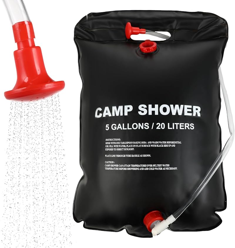 20-liter-solarduschsack Für Camping – Tragbare Beheizte Dusche Mit Abnehmbarem Schlauch Und Duschkopf, Ideal Für Camping, Wandern Und Outdoor-aktivitäten (schwarz)