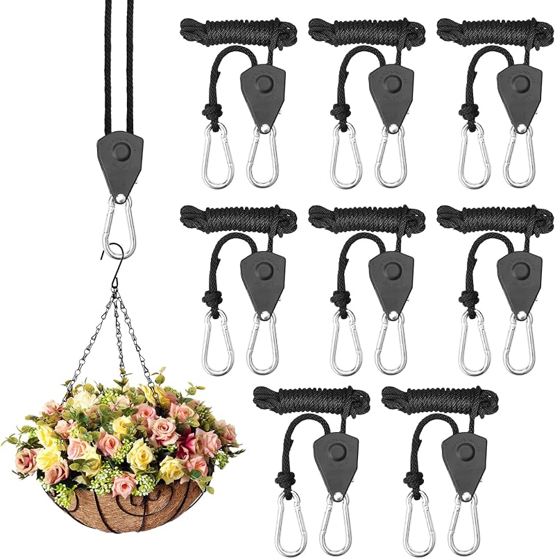 Set Mit 8 Ratschenseilen Mit Haken, Verstellbaren Ratschenaufhängungen, 2 M, 1/8"-ratschenrolle, Verstellbarer Hakenseilspanner Für Zelte, Pflanzenlampen, Ventilatoren Und Beleuchtung