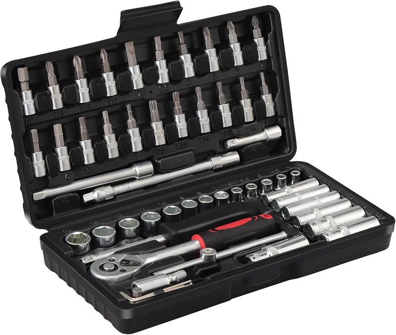 53-teiliger 1/4"-ratschen-steckschlüsselsatz Aus Cr-v-stahl, Metrische Verlängerung Und Bits Für Heimwerkerarbeiten, Autoreparaturen Und Den Haushalt
