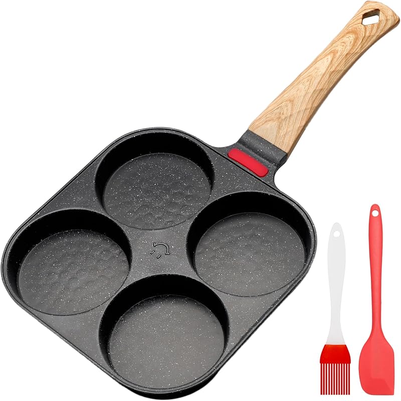 Antihaft-aluminiumpfanne Mit 4 Mulden Und Hitzeanzeige – Induktions-pfannkuchenpfanne Für Alle Herdarten, Geeignet Für Pfannkuchen, Blinis Und Burger (schwarz)