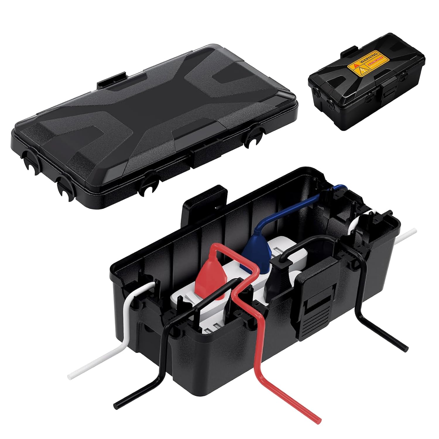 Wasserdichte Kabelbox - Ip54 Wasserdichte Außenbox 26,1 × 15 × 9,4 Cm Mit 6 Kabeleinführungen, Kabelaufbewahrungsbox, Zeitschaltuhrbox, Weihnachtsbeleuchtungsbox (schwarz)