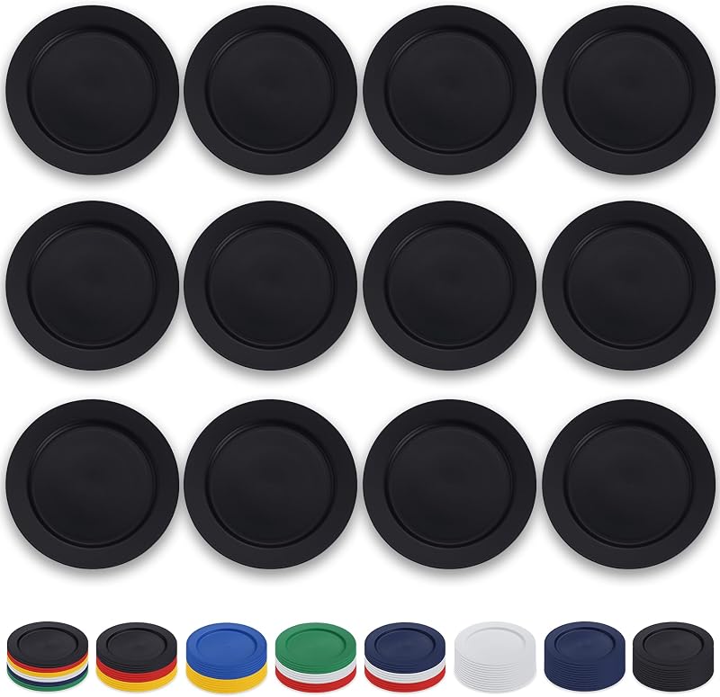 Schwarze Plastikteller, 12-teiliges Set, 25 Cm Wiederverwendbare Flache Teller, Salatteller, Pastaschüsseln, Leicht Zu Transportierendes Geschirr Für Zuhause, Garten Und Picknicks.