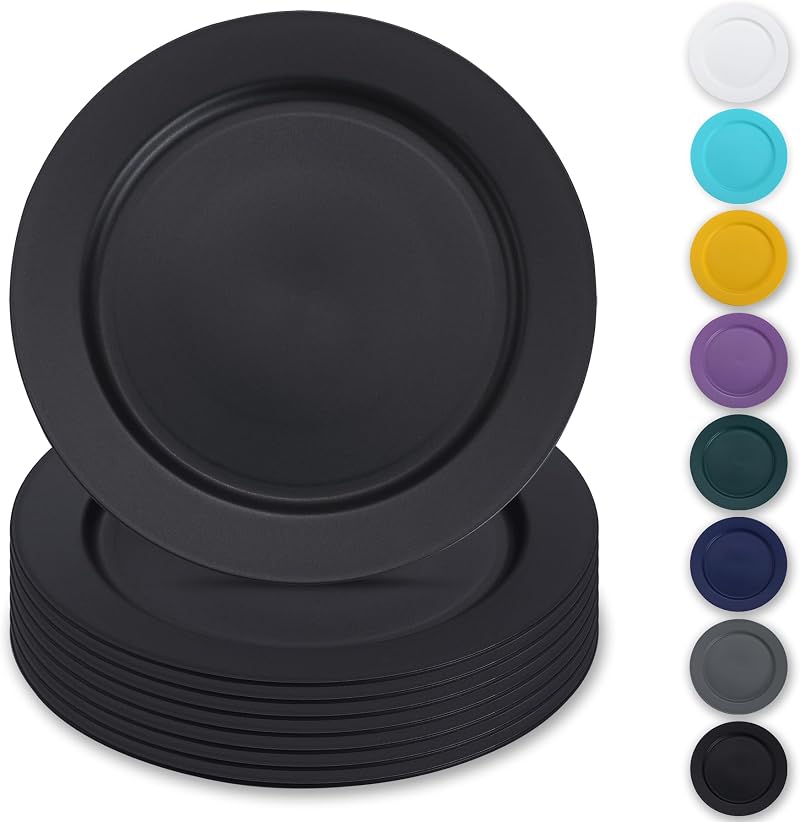 Schwarzes 8-teiliges Kunststoffteller-set, 25 Cm, Wiederverwendbare Flache Teller, Salatteller, Pastaschüsseln, Leicht Zu Transportierendes Geschirr Für Zuhause, Garten, Picknicks, Camping Und Outdoor