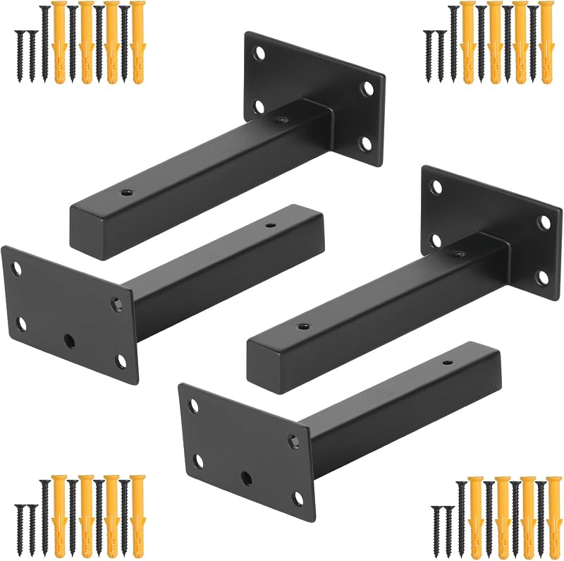 Set Mit 4 Robusten Regalträgern, 15 Cm (6 Zoll) Wandregalträger, Industrielle Metall-wandhalterungen, Schwarz