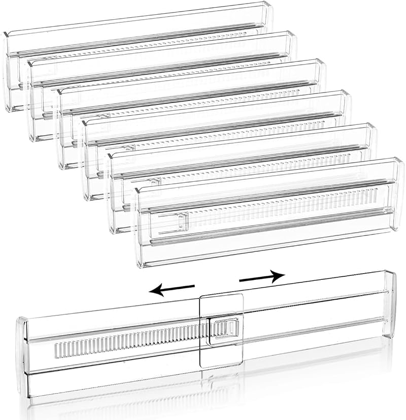 6-teiliges Set Verstellbarer Schubladeneinsätze, Transparenter Schubladenorganizer, Ausziehbare Schubladenorganizer Für Kleidung, Schminktisch, Kleiderschrank, Küche, Größe 27,5–52 Cm