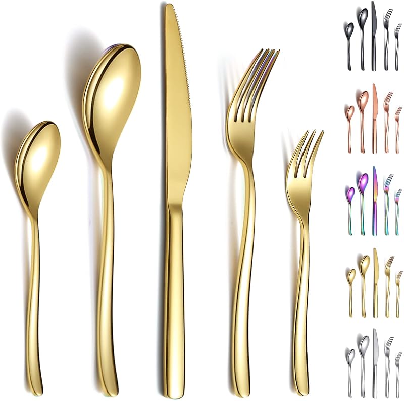 30-teiliges Goldenes Besteckset, Robustes Edelstahl-besteckset Mit Titan- Und Goldbeschichtung, Rostfrei, Spülmaschinenfest