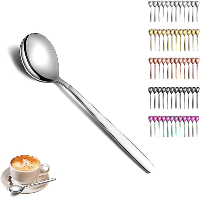 Set Mit 12 Versilberten Kaffeelöffeln – Polierter Edelstahl – Kleine Dessertlöffel – Spülmaschinenfest