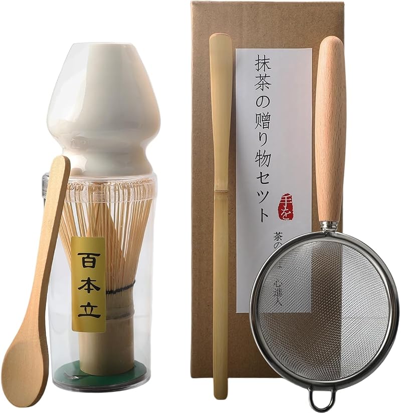 5-teiliges Matcha-set Aus Bambus Mit Chasen-ständer Für Die Teezeremonie, Weiß Japanisches Matcha-set Mit Chasen-besen, Sieb Und 2 Bambuslöffeln, Leicht Zu Reinigen Für Traditionellen Matcha-tee