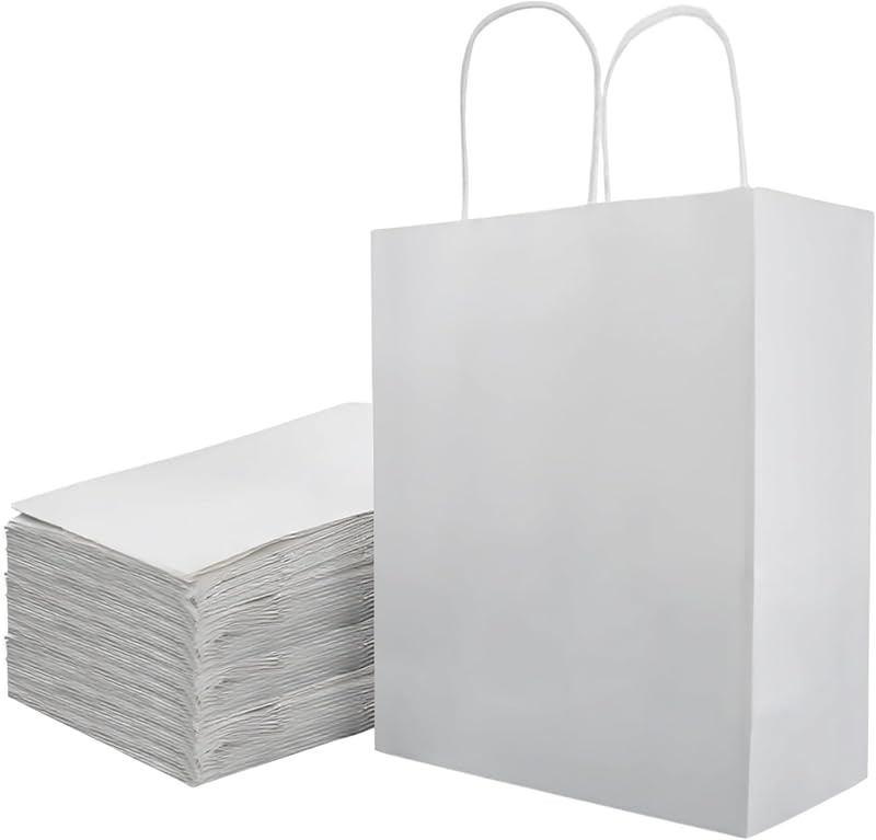 Packung Mit 50 Braunen Papiertüten Mit Henkel - Geschenktüten - Kraftpapier Mit Kordelzug - 21 X 11 X 27 Cm - Kraftpapiertüte Für Geburtstage, Hochzeiten, Weihnachten Und Partys (weiß)