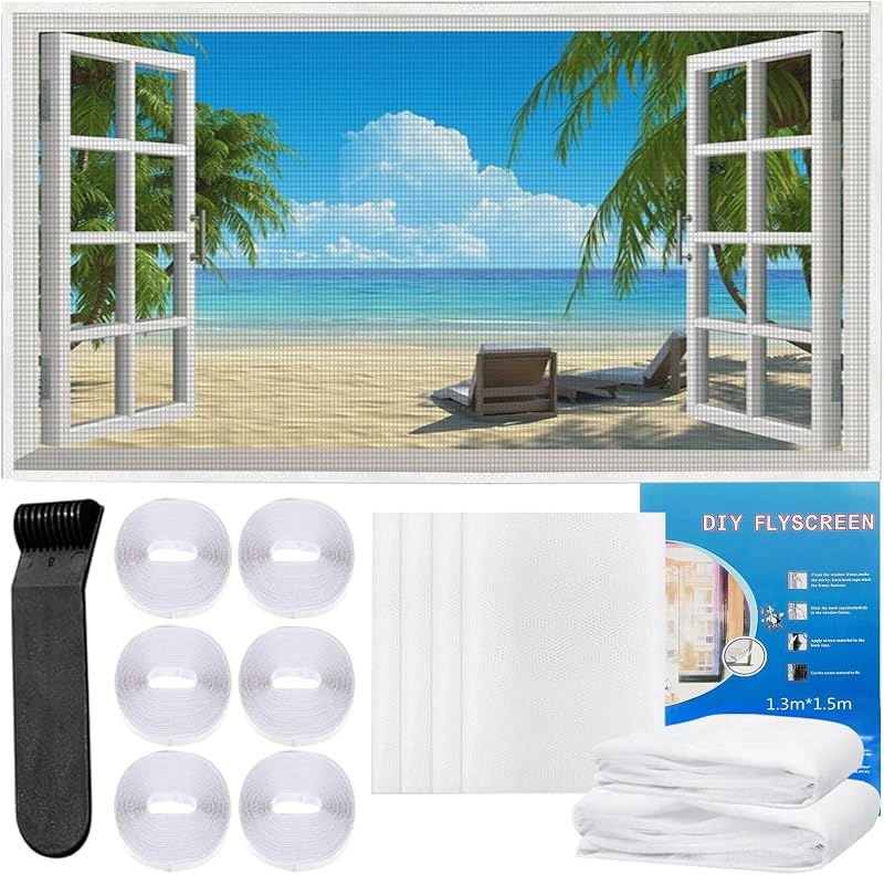 6-teiliges Fenster-moskitonetz, 150 X 130 Cm Fenstergitter Mit 6 Rollen Klebestreifen, Moskitonetz, Insektenschutznetz, Kein Bohren Erforderlich, Fliegen- Und Mückenschutz (weiß)