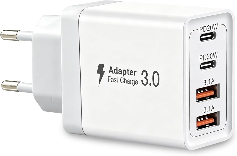 40-w-schnellladegerät Mit Usb-c, 4 Anschlüssen Und Mehreren Steckdosen Dual-port-pd+qc-schnellladeadapter Für Iphone 17, 16, 15 Pro Max, Plus Und Samsung Galaxy