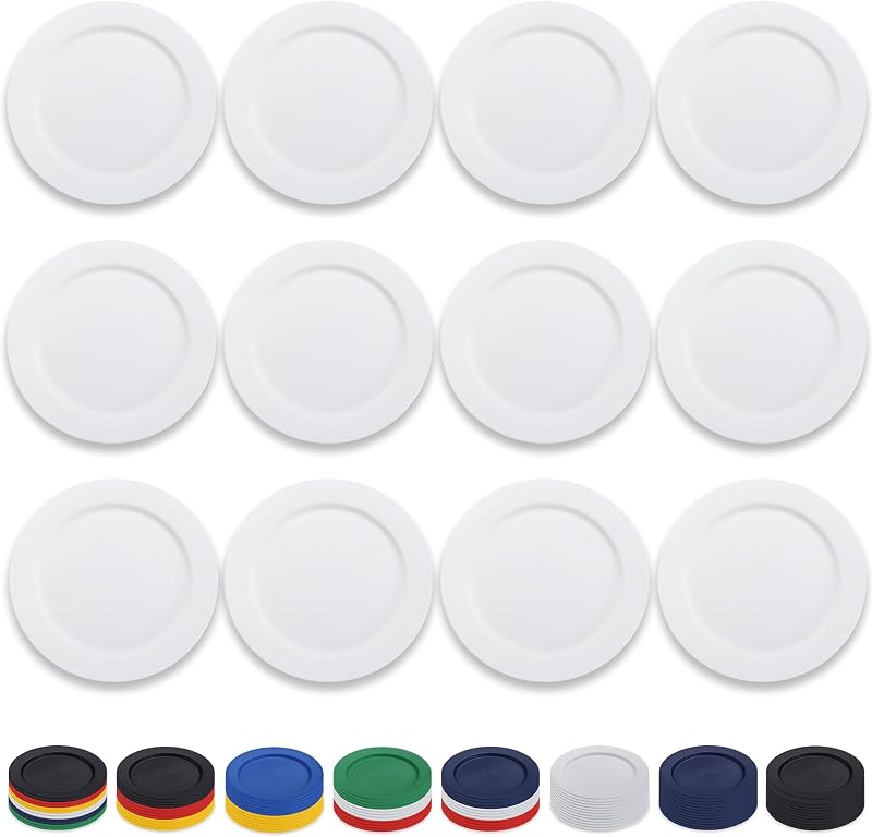 12-teiliges Set Wiederverwendbarer, Weißer Kunststoffteller (25 Cm Durchmesser), Salatteller, Pastaschüsseln, Leicht Zu Transportierendes Geschirr Für Zuhause, Garten, Picknicks Und Outdoor-aktivitäte