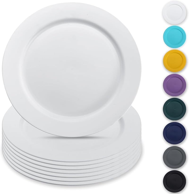 Weißes 8-teiliges Set Aus Kunststofftellern (25 Cm), Wiederverwendbare Flache Teller, Salatteller, Pastaschüsseln, Leicht Zu Transportierendes Geschirr Für Zuhause, Garten, Picknicks, Camping Und Outd