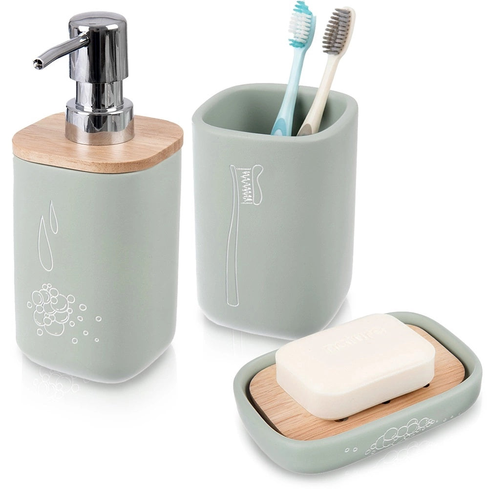 Grünes Badezimmer-accessoire-set – 3-teilig, Kunststein