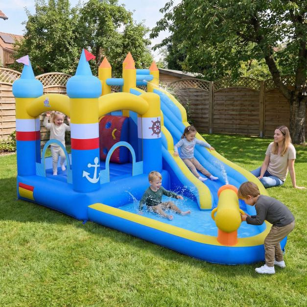 Inflatable Water Slide With Splash Pool, Cannon, Climbing Wall