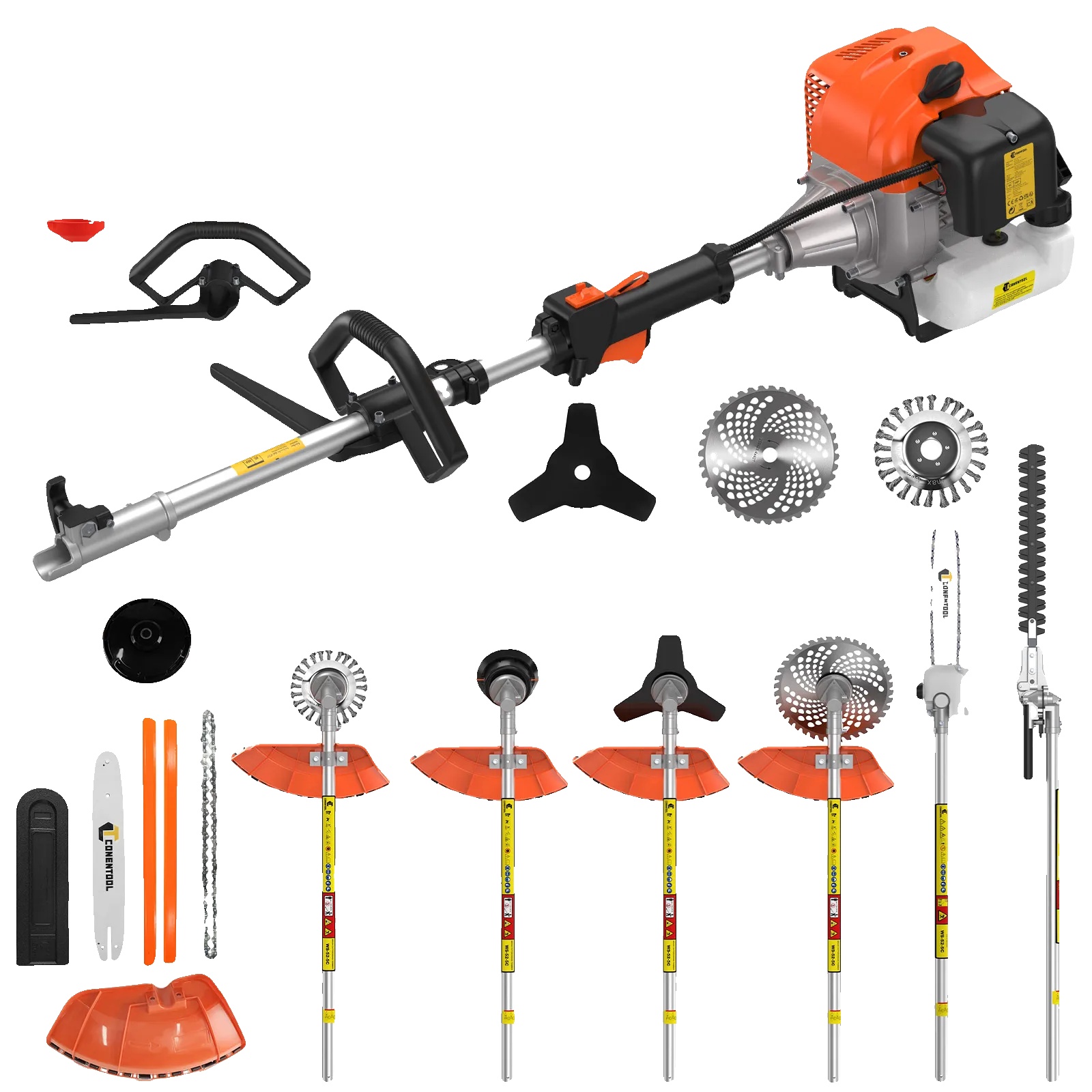 Benzinbetriebener Freischneider, 6-in-1-multifunktionswerkzeug, Leistungsstarker 52-cm³-motor, Orange 6-in-1
