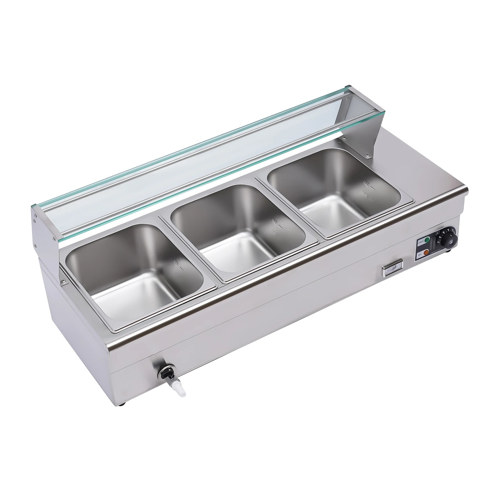 Bain-marie Speisenwärmer, Edelstahl, 91,4 X 50,8 X 27,9 Cm, 6 L Fassungsvermögen Pro Behälter, 1200 W Leistung, Temperaturbereich Von 30 °c Bis 80 °c