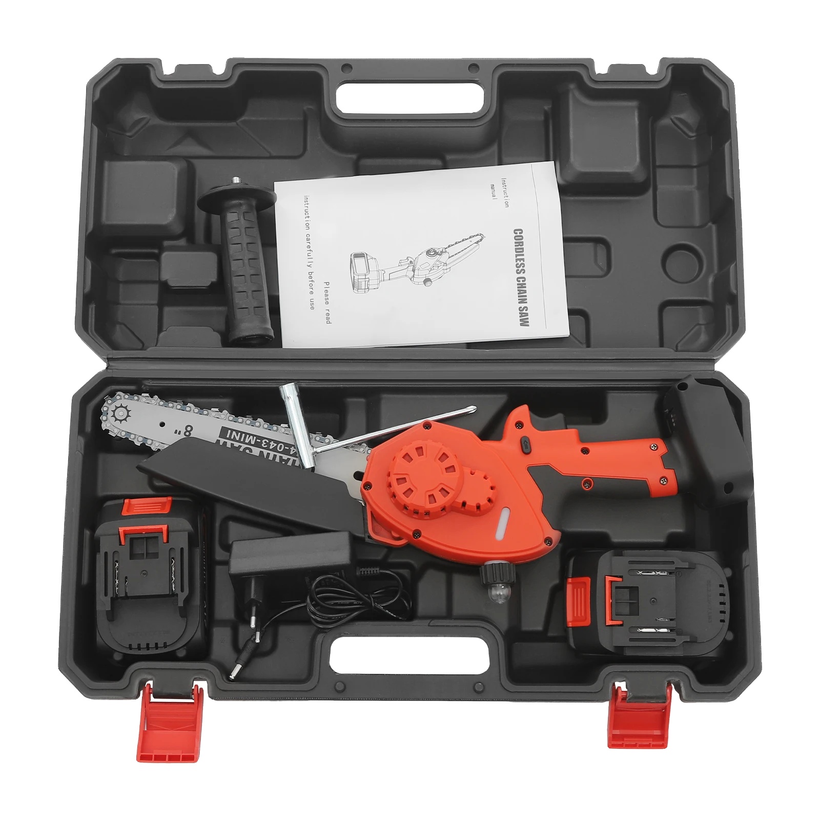 Mini-kettensäge, Akkubetrieb, Bürstenloser Motor, Schwarz