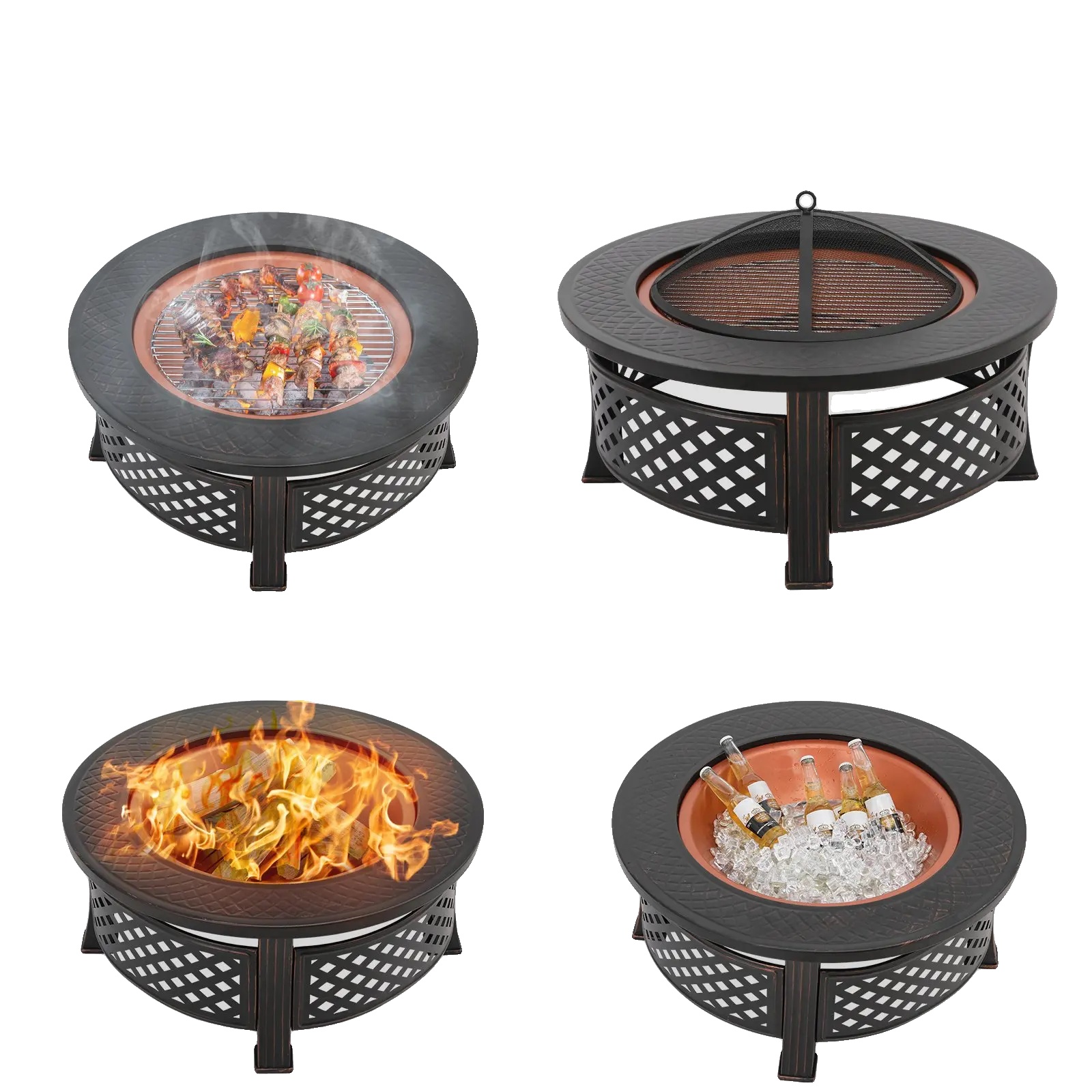 Feuerstelle, Ø 81 Cm, Material: Eisen, Geeignet Für Holzkohlegrills, Inklusive Funkenschutzgitter, 3c-sicherheitszertifizierung