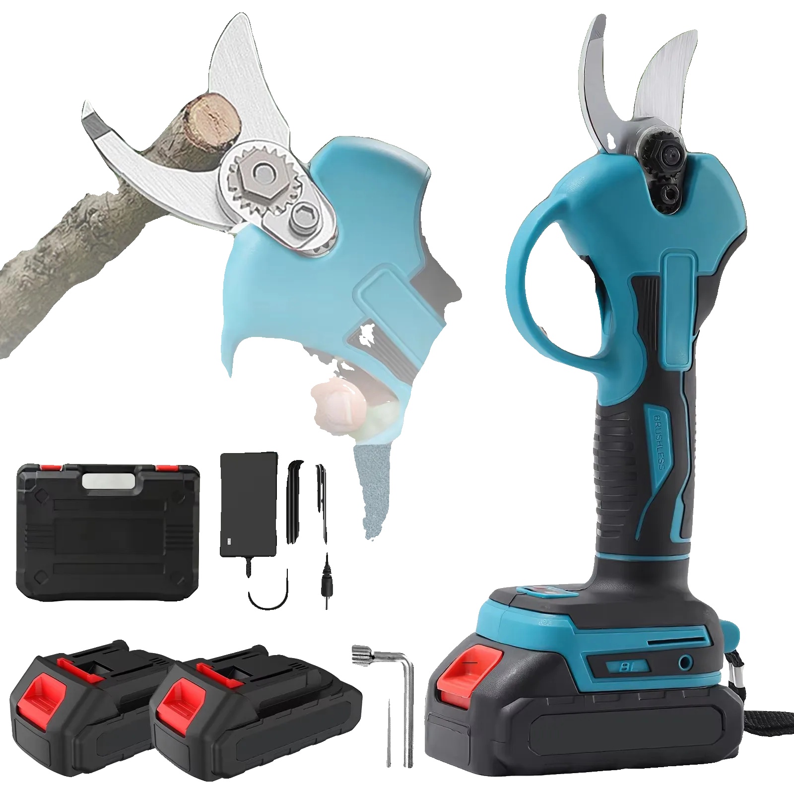 Gartenschere, Batteriebetrieben, Ergonomischer Griff, Mit 2 Batterien