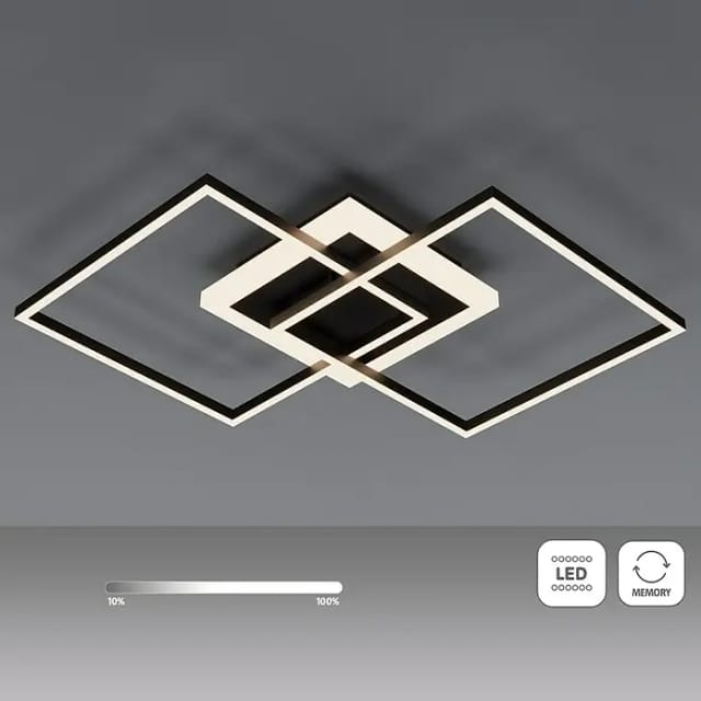 Reality Leuchten - Große led Deckenleuchte venida eckig Schwarz, dimmbar, Breite 57cm