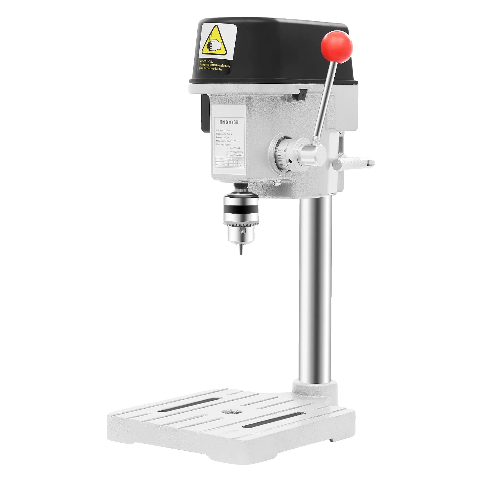 Säulenbohrmaschine, 340 W Leistung, 3 Geschwindigkeitsstufen, Silber