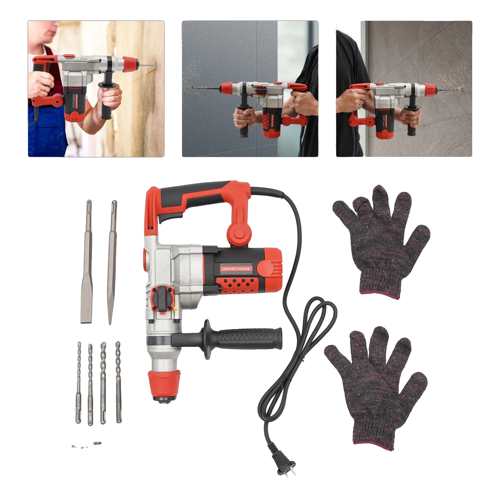 Bohrhammer, 2200 W Leistung, 0–930 U/min, Sds-plus-kompatibel, 30-teiliges Bohrerset, Leichtes Design