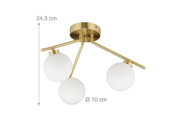 Relaxdays - Deckenlampe globi, 3-flammig, G9 Fassung, Kugeln aus Milchglas, Midcentury Lampe, h x d: 24,5 x 36 cm, gold