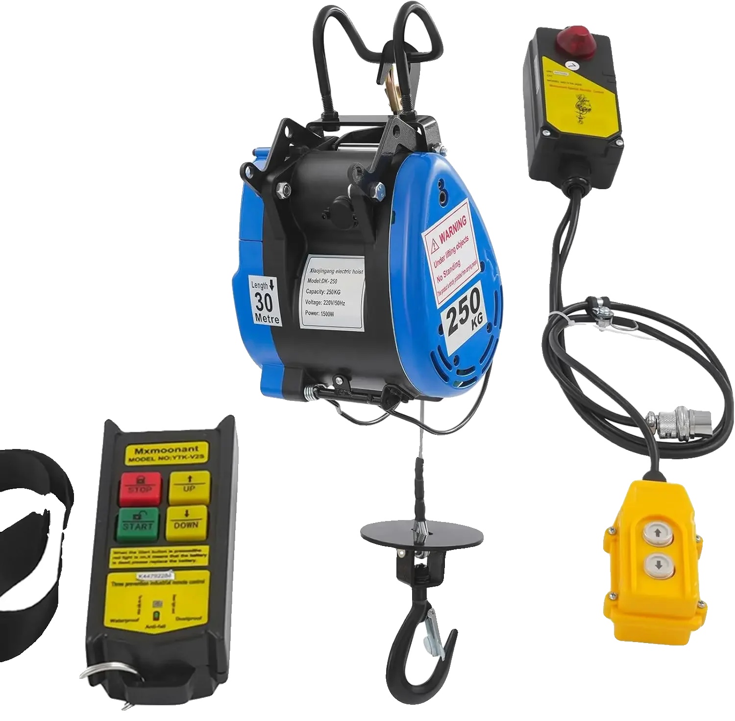 Elektrische Winde, 500 Lb Tragfähigkeit, 19 M/min Hubgeschwindigkeit, 29 M Maximale Hubhöhe, Drahtlose Fernbedienung, Netzanschluss