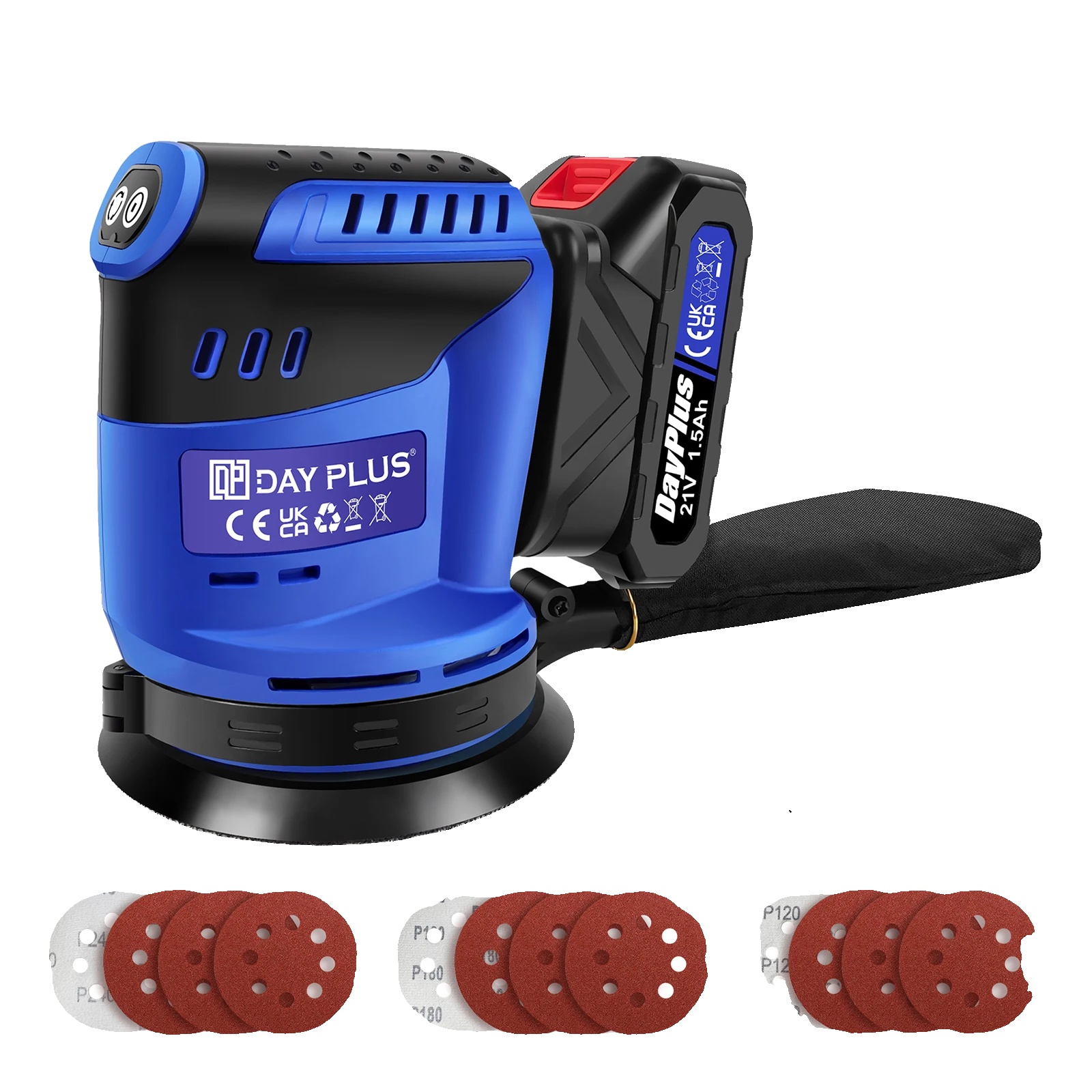 Akku-exzenterschleifer, 21 V, 190 W Leistung, 125 Mm Schleifteller, 3 Geschwindigkeitsstufen, 22.000 Hübe/min