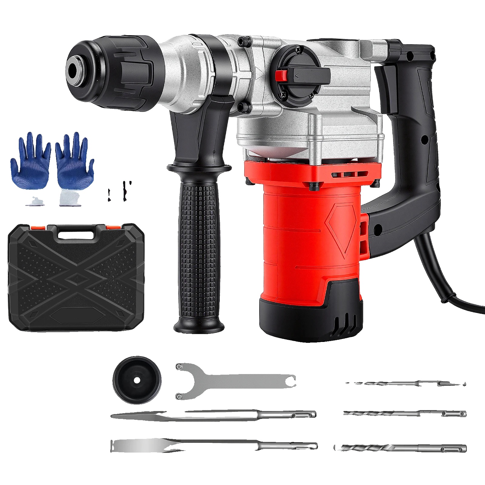 Elektrischer Bohrhammer, 1500 W Leistung, 3 Funktionsmodi, Rot