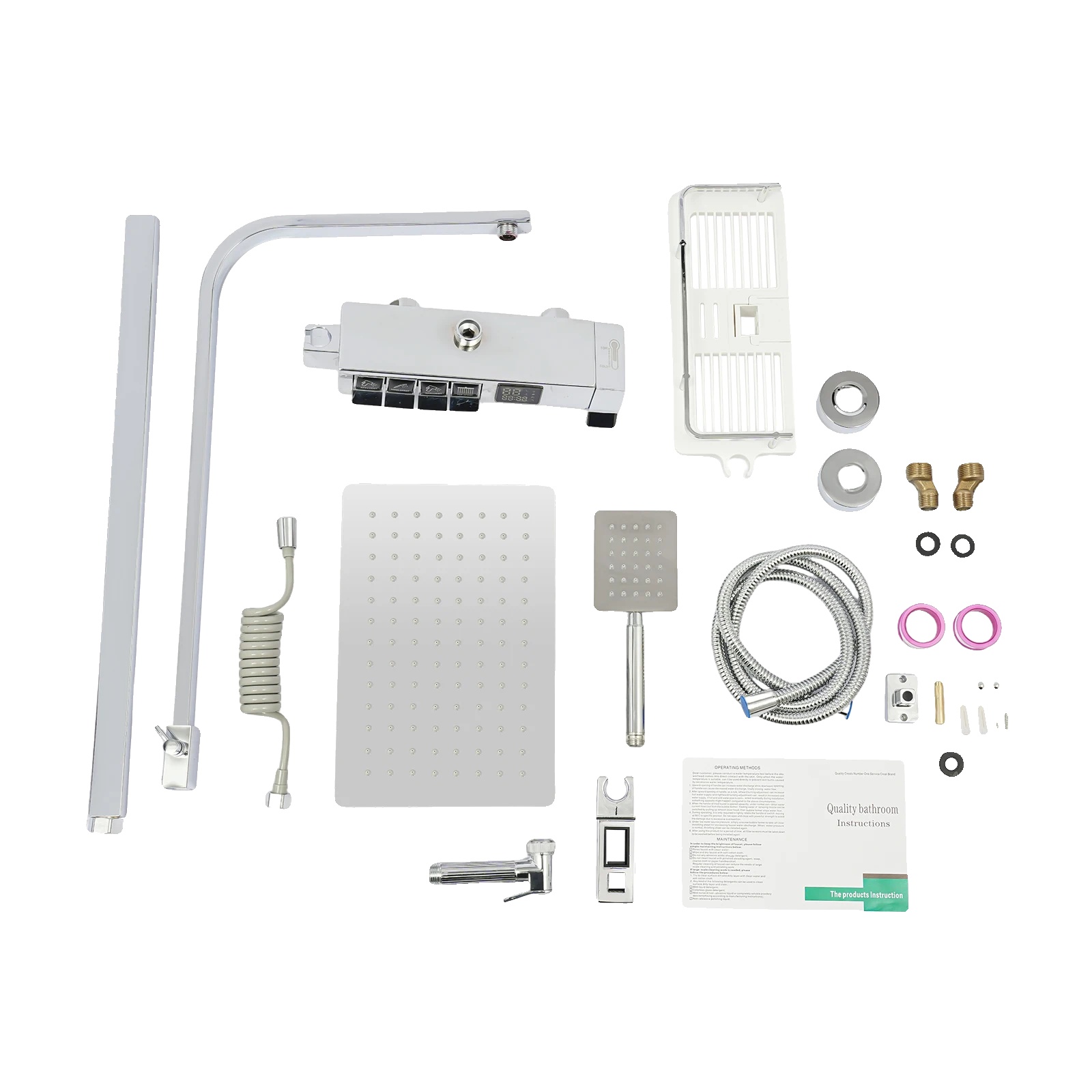 Duschsystem, Wandmontage, Led-anzeige, Hellsilber