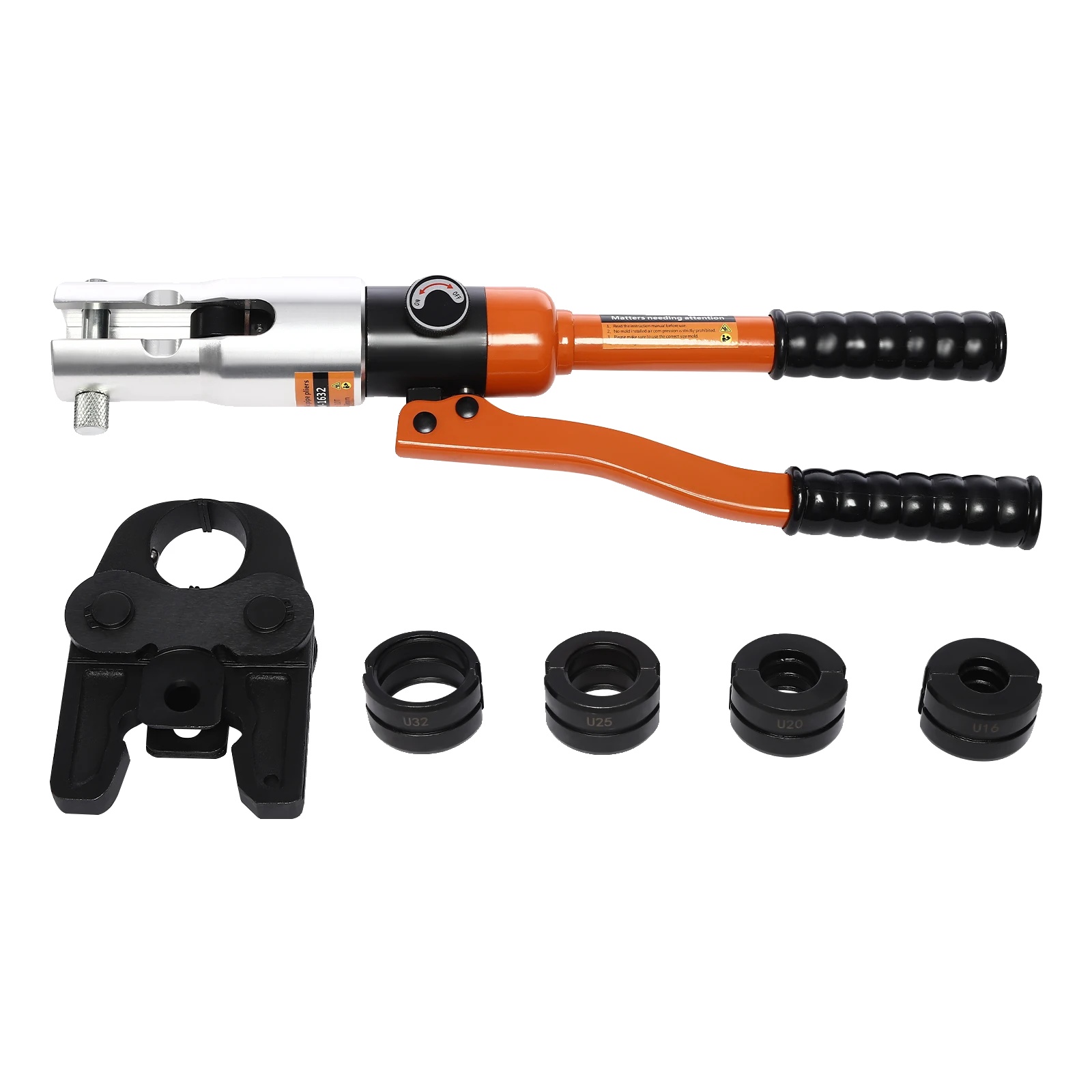 Crimpzange, Hydraulische Ausführung, Verstellbarer Kopf, Orange