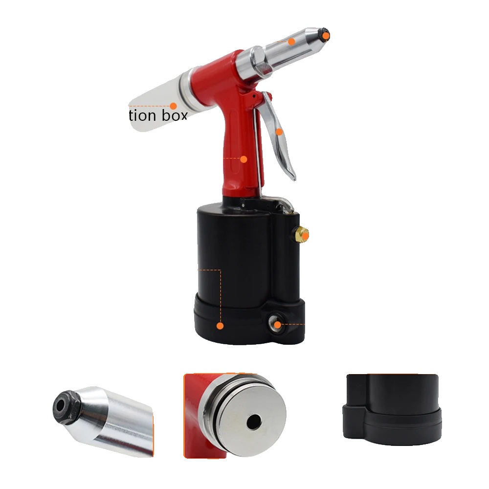 Pneumatisch-hydraulische Nietpistole, Geeignet Für Nietgrößen Von 3,2 Bis 6,4 Mm, Maximale Zugkraft 1300 Kgf, Hublänge 16 Mm, Lufteinlass 6,4 Mm, Produkthöhe 27,5 Cm